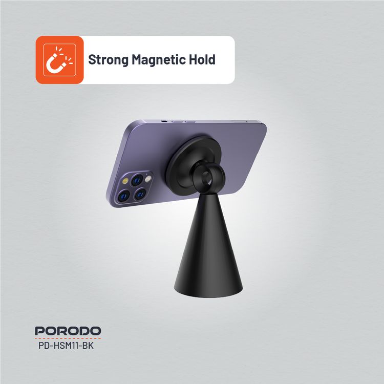 حامل مكتب مغناطيسي Porodo Magsafe بمواد بلاستيكية، زاوية عرض قابلة للتعديل، توافق عالمي، تثبيت مغناطيسي قوي.