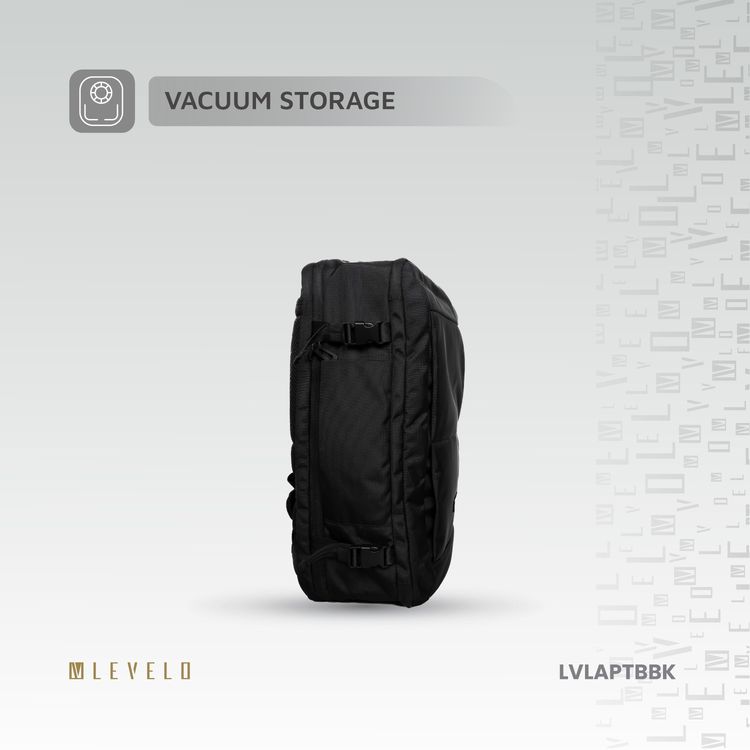 Levelo Aeropact Travel Backpack with Built-in Vacuum Storage, Up to 15.6" Laptop Size Compatibility, IPX7 Waterproof, Airtight Zippers, Durable Material - Black