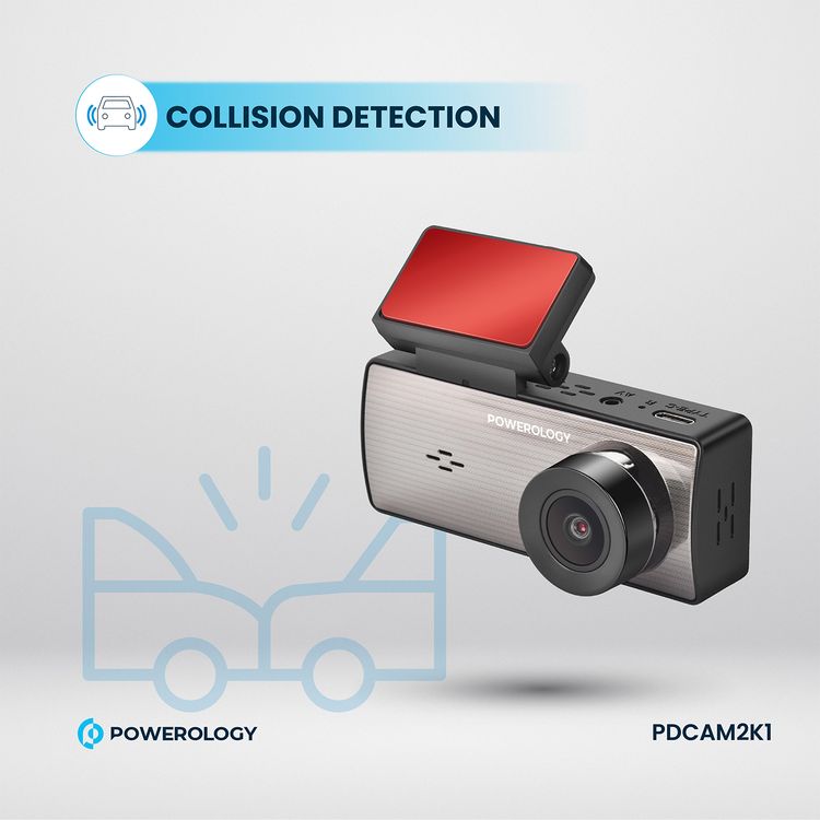 Powerology Dual Recording Dash Camera, Built-in Microphone & Speaker, 150° 4-Lane View, Collision Detection, 3.16" Wide Screen, Patented Design, Loop Recording, Parking Monitor, Type-C Charging Port, MP4 Video Format & JPG Photo Format - Black