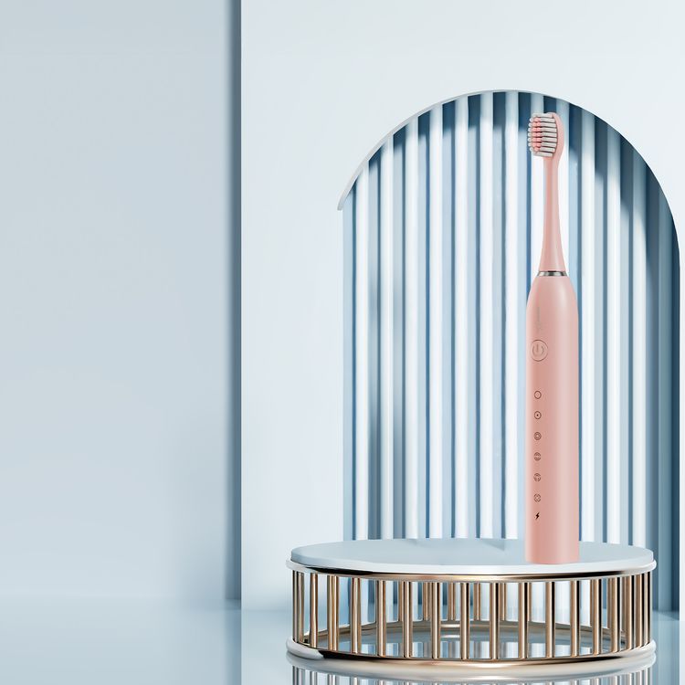 Porodo Blue Electric Toothbrush with Memory Function, 6 Cleaning Modes, 30 Days Battery Life, 500mAh Battery Capacity, 40000 Stroke/Minute Vibration Frequency, Replaceable Heads, Low-Noise Operation - Pink