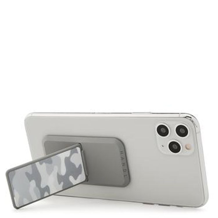 هاندل مقبض هاتف كامو ، أزواج مع أي هاتف ذكي ، مسند متعدد الوظائف ، متوافق مع الشحن اللاسلكي وقبضة الهاتف والحامل - أبيض