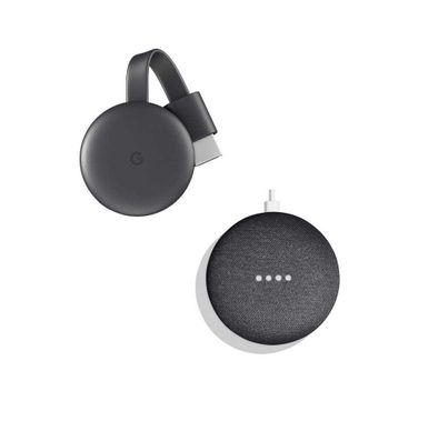 مجموعة غوغل سمارت تي في من غوغل هوم ميني و الجيل الثالث من كرومكاست - أسود