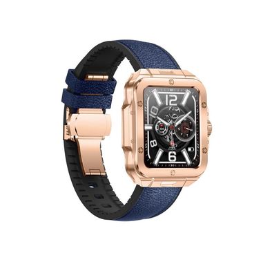 ساعة سويس ميليتاري ألبس 2، شاشة عالية الدقة مقاس 1.85 بوصة، ذاكرة مدمجة 4 جيجابايت، اكتشاف التمرين، مراقبة ضغط الدم ومستوى الأكسجين، إجراء واستقبال المكالمات - إطار روز جولد وحزام جلدي أزرق