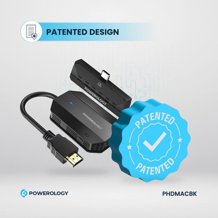 Powerology Wireless HDMI Type-C Adapter for Audio & Video with 50m Transmission Range, 1080P Resolution, Low Latency, Plug and Play - Black