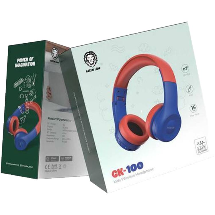 Green Lion Gk-100 Kid Wireless Headphones with High-quality Audio Clarity, Kid-Friendly, Built-in AUX Option, 40mm Driver Size, 15 Hours Playtime, Less than 2 Hours Re-charge Time, Lightweight,  10m Bluetooth Range - Blue/Red