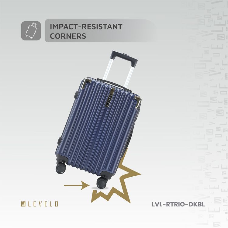 Levelo 3-Set ABS Luggage with Built-in Weighing Scale, Combination Lock, Iron Trolley, Double Wheels, Impact-Resistant Corners & Shock-Resistant, PP & Soft Rubber Handle - Dark Blue
