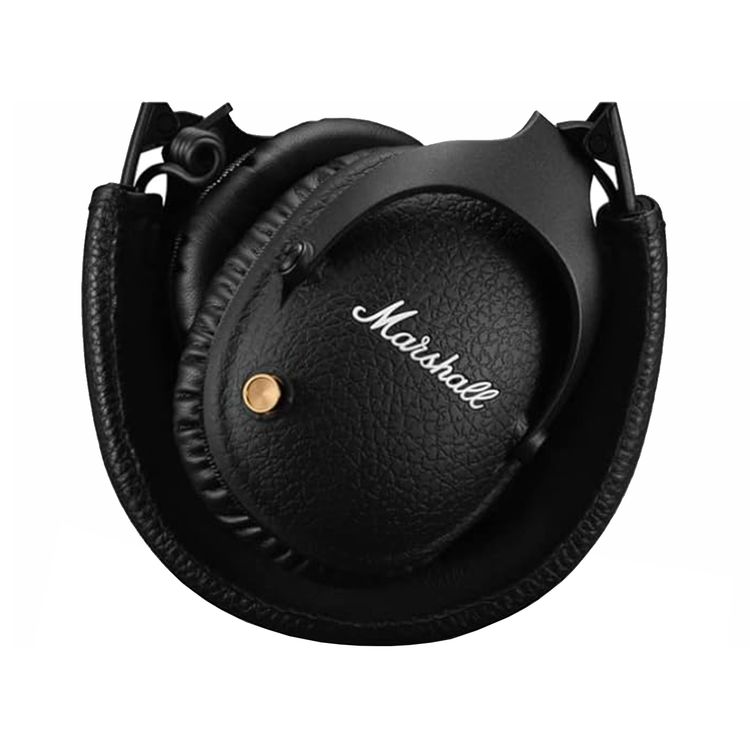 سماعات رأس لاسلكية Marshall Monitor II فوق الأذن مع خاصية إلغاء الضوضاء النشطة، مدة تشغيل تصل إلى 45 ساعة، مدة شحن تصل إلى ساعتين، إصدار بلوتوث 5.0، منفذ شحن من النوع C، مقبس اتصال 3.5 مم، تصميم قابل للطي - أسود ماسي