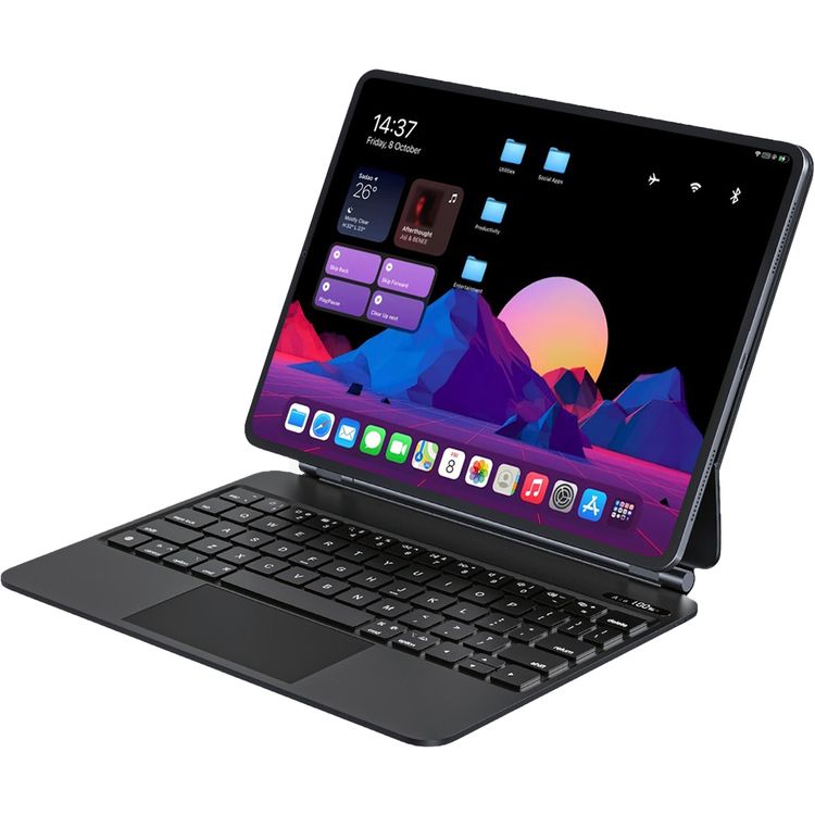 لوحة مفاتيح لاسلكية من باورولوجي لجهاز آيباد برو 11 بوصة (M4)، سعة بطارية 500 مللي أمبير/ساعة، وقت شحن ساعتان، منفذ شحن من النوع C، بلوتوث الإصدار 5.0، نطاق نقل يصل إلى 10 أمتار، أضواء RGB بـ 7 ألوان، سهولة الوصول إلى القلم - أسود