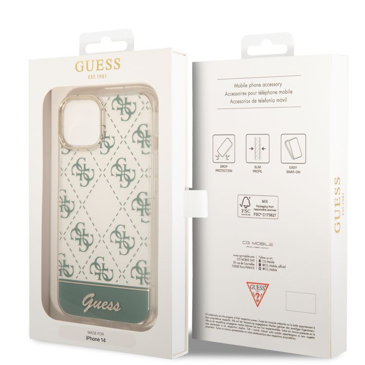 Guess IML Case With Electroplated 4G Pattern & Bottom Stripe Script Logo - Kaki