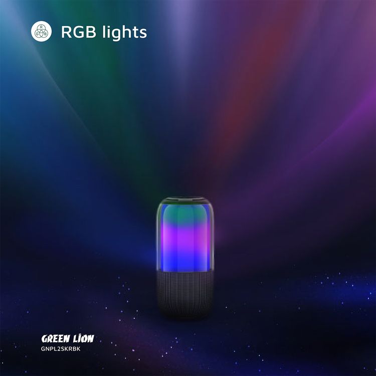 Green Lion Palma 2 RGB Portable Speaker with True Wireless Stereo Function, 360° Audio, IPX7 Waterproof, 6 Hours Playtime, Extra Bass - Black