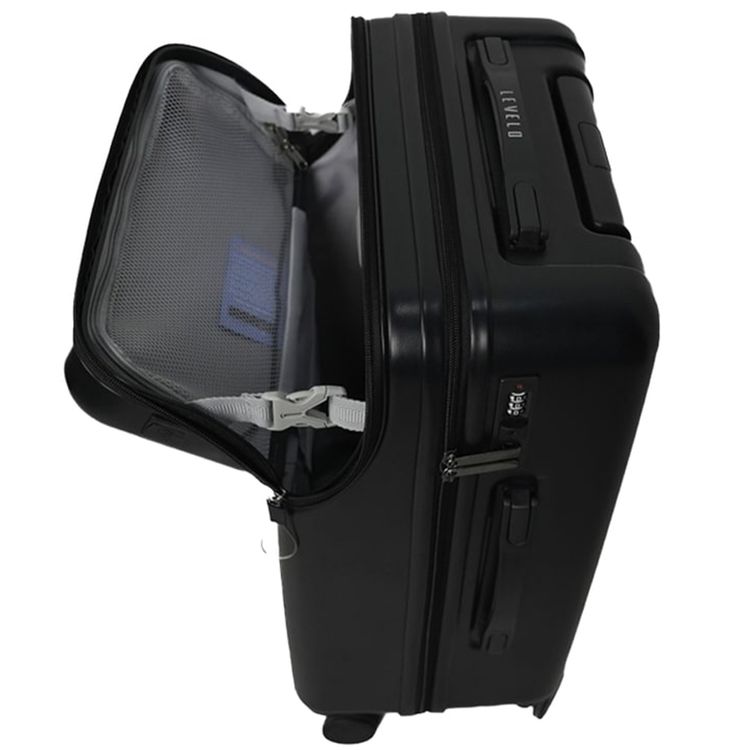  Levelo Odyssey 22" Front Opening LID Travel Luggage,30KG Weight Bearing, Shock Resistance, 360° Wheels Rotation, Telescopic Handle - Black