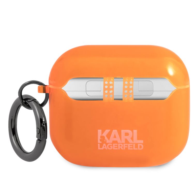 Karl Lagerfeld Choupette Fluo Case for Apple Airpods 3 with Accurate Cutouts, Wireless Charging Support, Easy Snap-on, Protection Against Scratches, Dirt and Minor Drops - Orange
