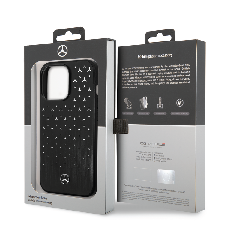 Mercedes-Benz Aluminum Case with Star Pattern Bumper ProtectioniPhone 14 Pro Max Compatibility - Black