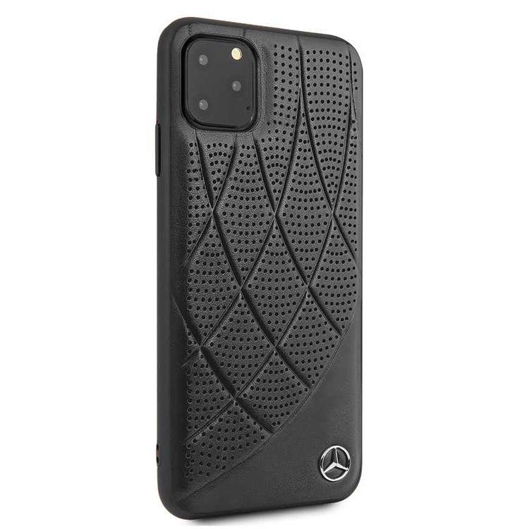 Mercedes-Benz Hard Case Quilted Perforated Genuine Leather For iPhone 11 Pro Max - Black