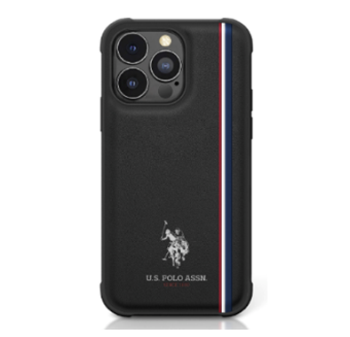 U.S. Polo Assn. iPhone 15 Pro Max For PU Leather Case with DH Tricolor Line - Black
