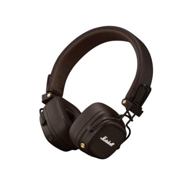 Marshall Major V Wireless On-Ear Headphones with Rugged & Foldable Design, Wireless Charging, 3 Hours Charging Time, Customizable M-Button, Bluetooth Version 5.3, Up to 100 Hours Play Time - Brown