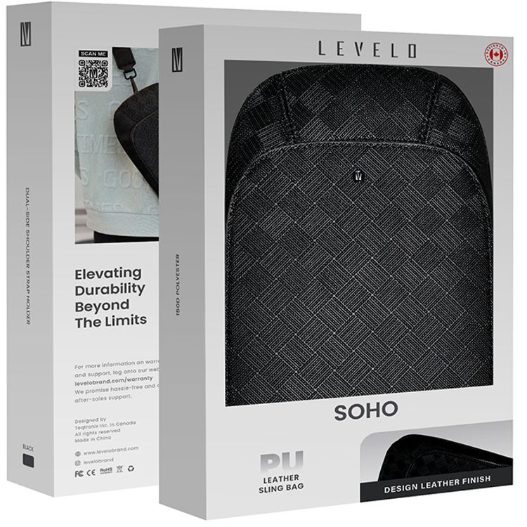 Levelo Soho Leather Sling Bag with Dual Sided Shoulder Strap Holder, Single Zipped Pocket, Premium Material, Ample Space, Scratch Resistant - Black