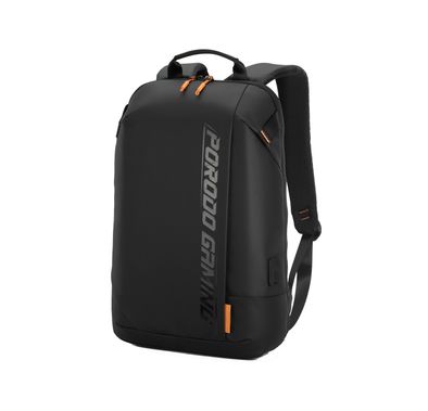 Porodo Gaming PU Laptop Backpack with USB-C Port, Up to 15" Laptop Compatibility, PD 20W, Water-Resistant, Multiple Pockets - Black