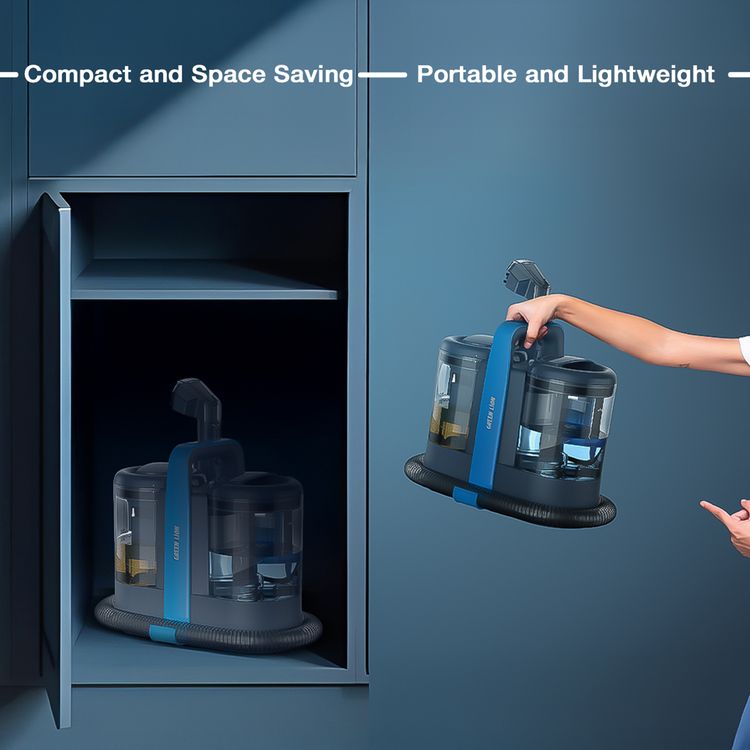 منظف السجاد جرين ليون برو، سعة خزان التنظيف 1500 مل، قوة محرك 600 واط، تنظيف طويل المدى، خزانين للماء، سهل التخزين - أزرق