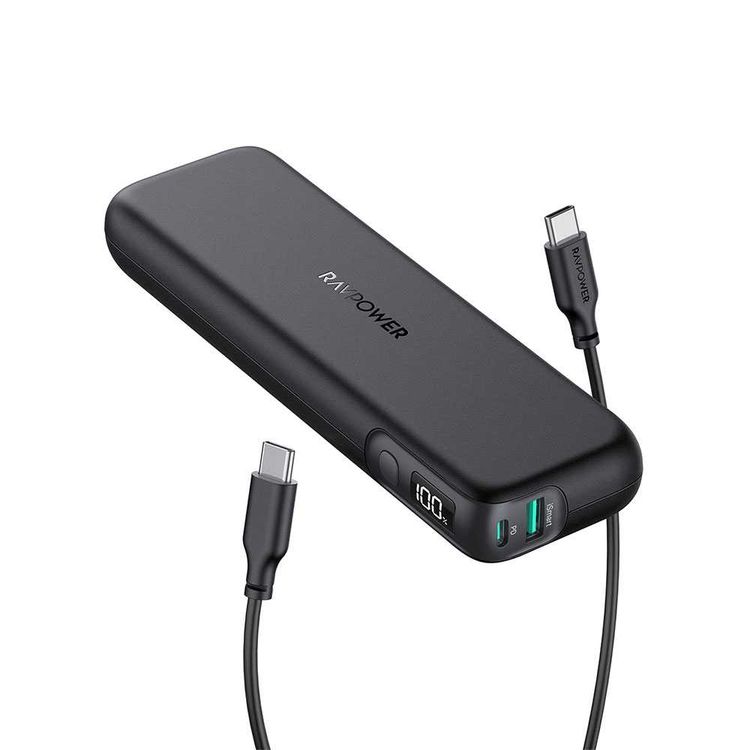 RAVPower 2-Port PD Pioneer Power Bank 15000mAh 30W w/ LED Power Percentage Display - Compact Size Design - Fast Charging Portable Charger Powerbank w/ Multiple Protection - Black