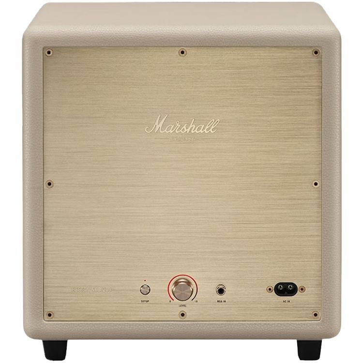 مارشال هيستون سب 200 مضخم صوت محمول مع اتصال لاسلكي وسلكي، نطاق تردد 30-150 هرتز، تحكم عبر تطبيق مارشال، صوت جهير عميق، مضخمات صوت مزدوجة 5.25 بوصة - لون كريمي.