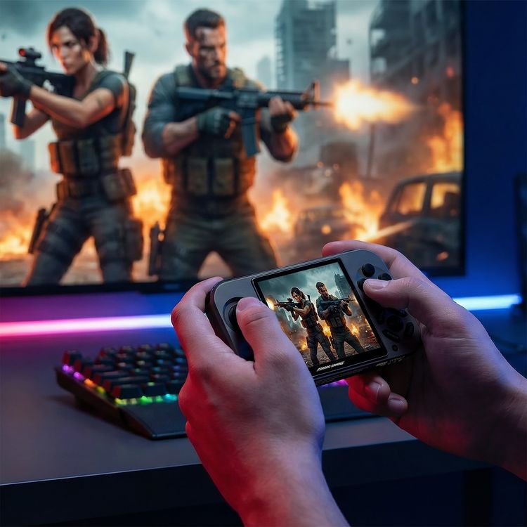 Porodo Gaming Powerplay Power Bank Gaming Controller with LED Light, Lightweight & Portable, 3D Dual Joystick, 2.8" Display Size, PD 20W Fast Charging, 15W Wireless Charging, 12 Hours Working Time, Simultaneous Charging, 4000 TF-Game, USB-C Port - Gray