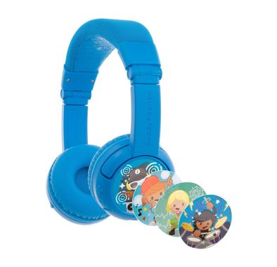 BuddyPhones Play+ Kids Headphones with Wired and Wireless Connection, Foldable Design, Adjustable Headband Size, Built-in Microphone, 20 Hours Battery Life - Blue