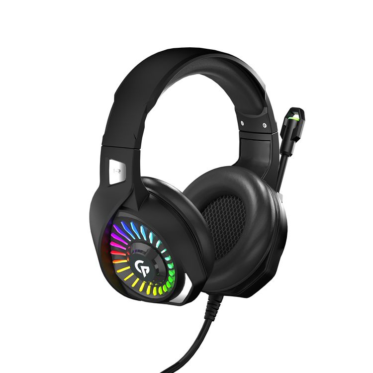 Porodo Gaming E-Sports High Definition Gaming Headphones with RGB Breathing Lights, 50mm Speaker Size, 25mW Rated Power, 3D Dimensional Sound, Omni-Directional Microphone - Black