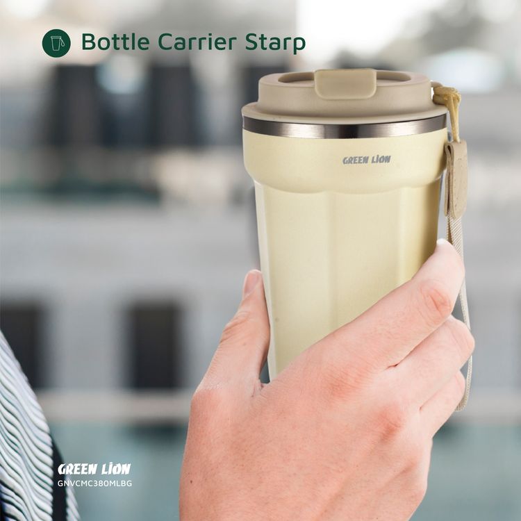 كوب تفريغ جرين ليون، سعة 380 مل، مصنوع من الفولاذ المقاوم للصدأ، عازل حراري بجدار مزدوج، تصميم فاخر - بيج