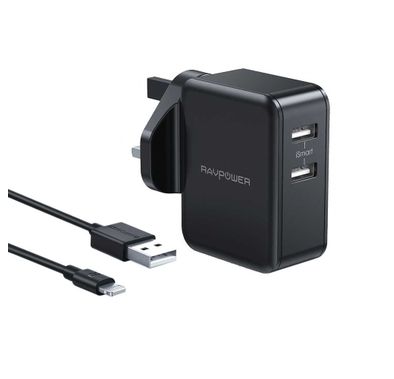 RAVPower 2-Pack Wall Charger Combo 24W w/ 1M Cable Compatible for iPhone Lightning Devices - Dual USB-A Ports Portable Power Adapter w/ Multiple Protection - Fast Charging - Black