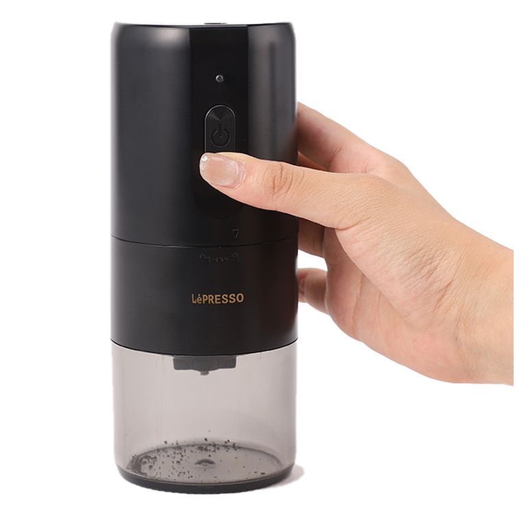 LePresso Conical Burr Grinder, 1200mAh Battery Capacity, 3 Hours Charging Time, Type-C Charging Port, Adjustable Grind Size, 160g Powder Container - Black