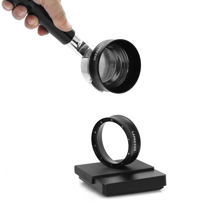 LePresso Magnetic 58mm Dosing Ring, Aluminum Alloy Material, 10 Strong Magnets, Even Distribution, Compatible with 58mm Portafilter - Black