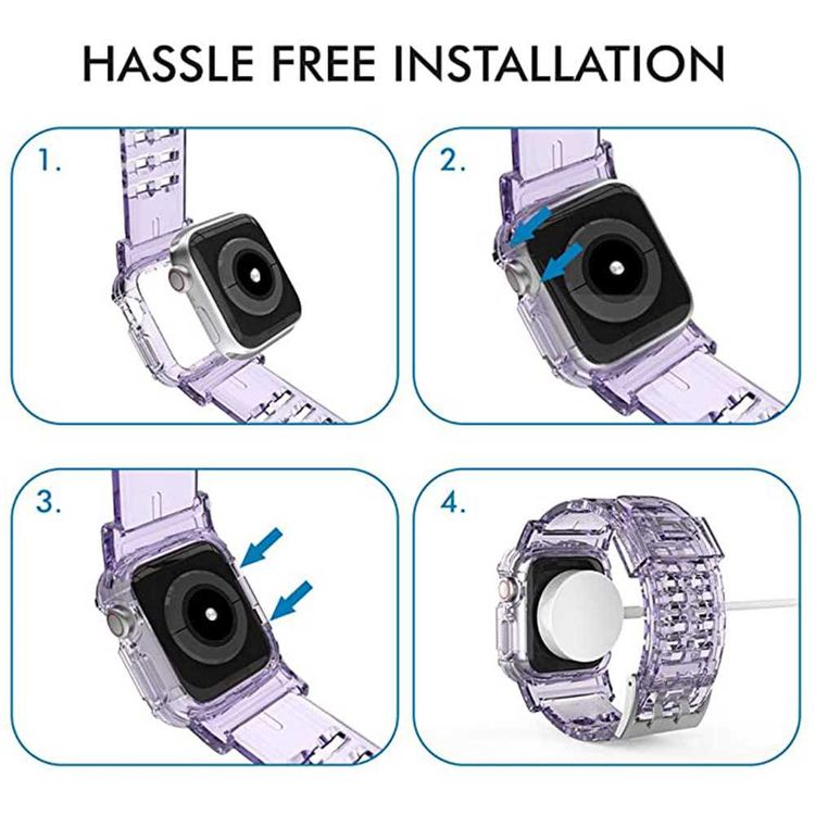 AhaStyle Transparent TPU Watch Band with Rugged Bumper Case Compatible for 38 / 40mm, Fit & Comfortable Replacement Wrist Band, Adjustable Straps - Lavender