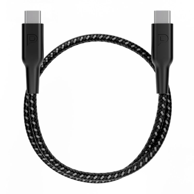 Powerology Braided USB-C to USB-C Data & Fast Charge 30cm/0.98ft Cable, PD 60W, More Than 30000 Bends Life Span - Black