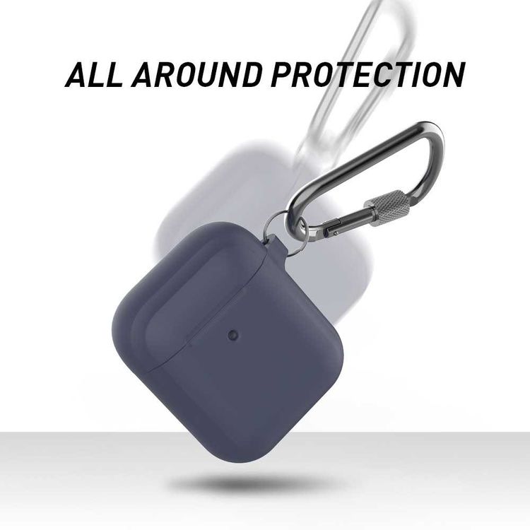 جراب سلسلة مفاتيح اهاستايل الفاخر مع حلقة مضادة للفقد متوافقة مع ايربودز 1/2 ، مقاومة للخدش ، امتصاص الصدمات ، حماية من السقوط ، واقية ضد الغبار - ازرق غامق