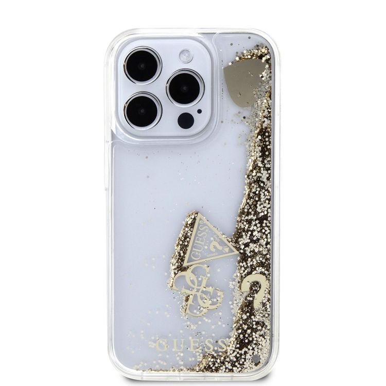 Guess HC Liquid Glitter Case with Charms Pattern - Gold - iPhone 15 Pro