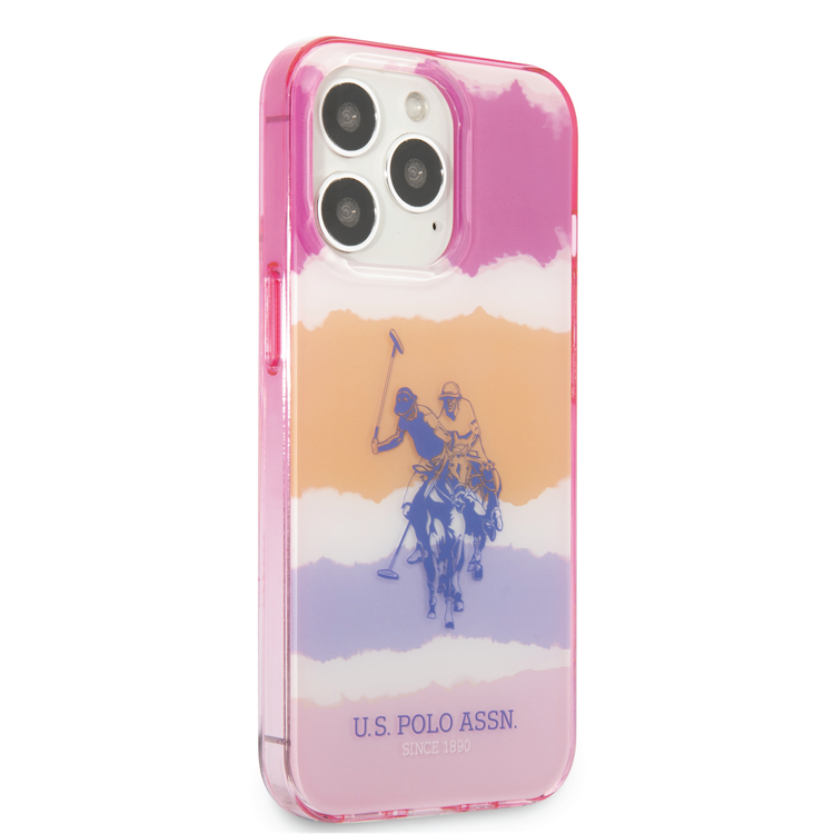 USPA PC/TPU Case with Blurred Stripes & Horse Logo iPhone 14 Pro Max Compatibility - Pink