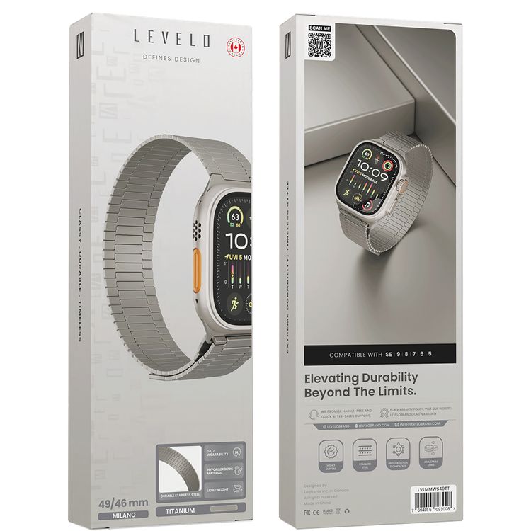 حزام ساعة ليفيلو ميلانو لساعة ابل 49/46 ملم، خفيف الوزن ومتين للغاية، وصلات قابلة للتعديل، مادة لا تسبب الحساسية، تقنية مضادة للأكسدة - تيتانيوم