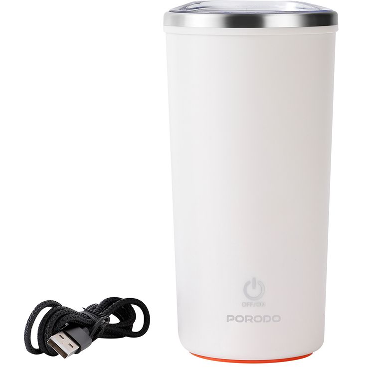 Porodo Lifestyle Auto-Stirring Insulated Mug with 400mL Capacity, Anti-Slip Base, 300mAh Battery Capacity, 120-Seconds Mixing Time with Auto-Stop - White
