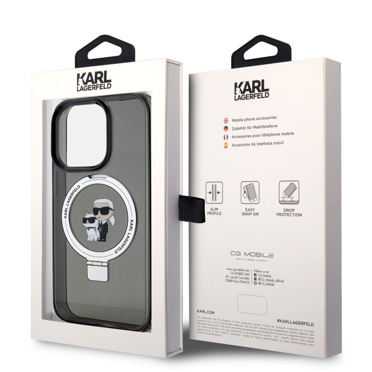 Karl Lagerfeld Magsafe Ringstand Case with Karl & Choupette Heads for iPhone 15 Pro - Black