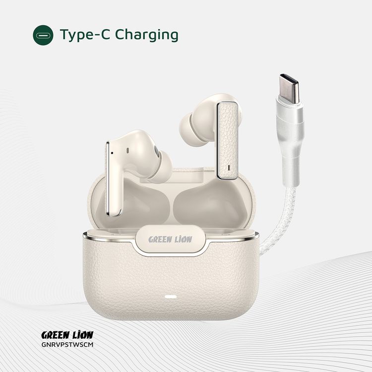 Green Lion River Plus True Wireless Earbuds with ANC + ENC Clarity, 2.4G Connector Included, Up to 7 Hours of Playtime, Smart in-Ear Detection, Bluetooth Version 5.4, -42dB Noise Reduction, 35 Hours Standby Time - Cream