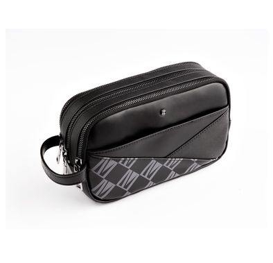 Levelo Poche Pouch with Head-Hang, Genuine Saffiano Leather Material, Multi Pockets, Cable Organizing Pocket - Black
