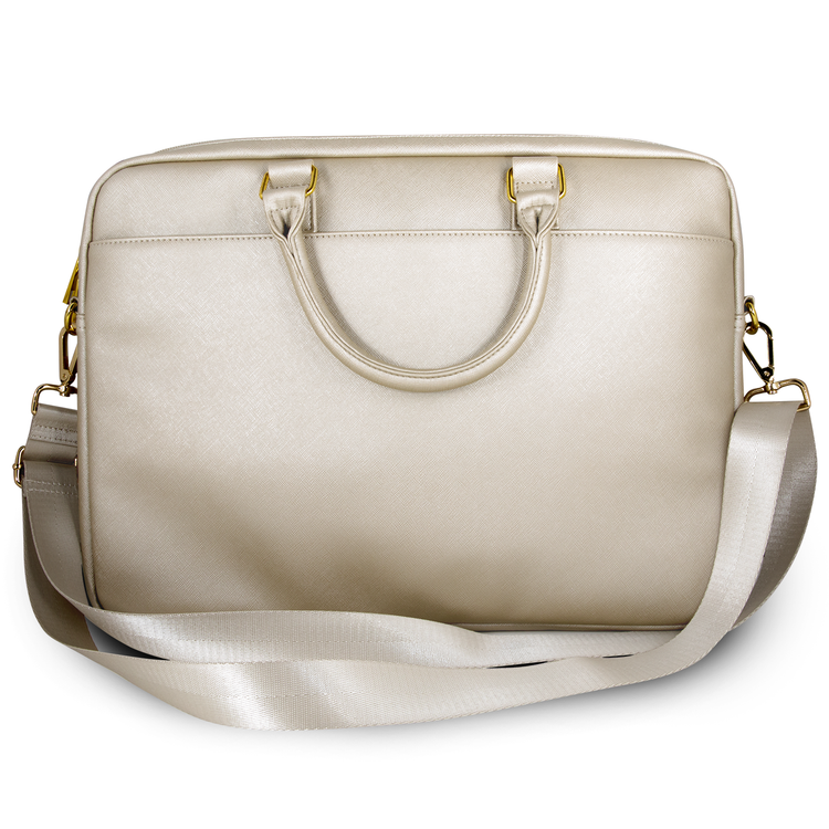 CG MOBILE Guess Saffiano-Look Computer Bag 15" with Adjustable Shoulder Strap with Zipper for MacBook, Suitable for Outdoor, Business, Office, School Officially Licensed Beige