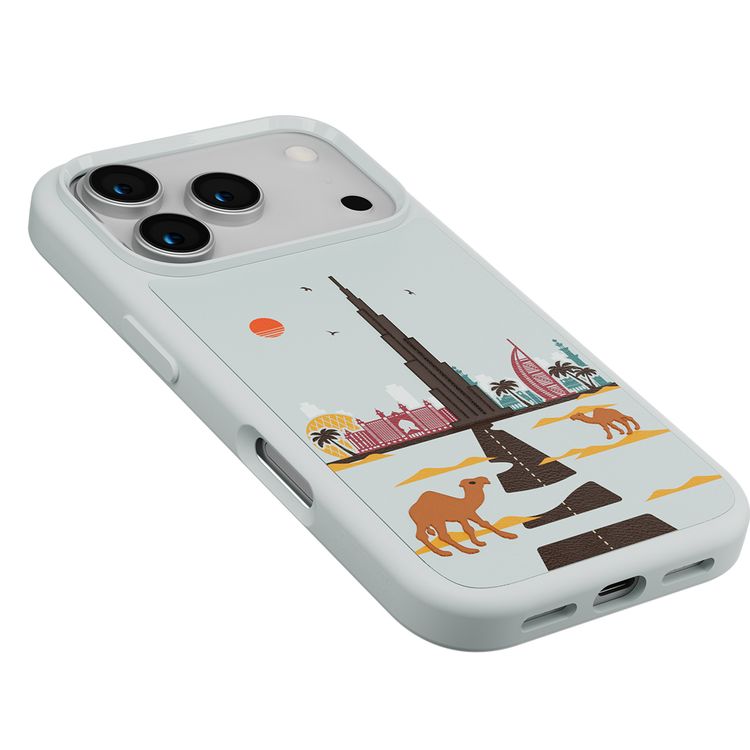 Levelo Vallo PU Leather Case for iPhone 17 Pro Max with Embroidery Dubai Finish, Comfortable Hold, Durable PU Leather, Raised Bezels for Camera and Screen, True Microfiber Interior Lining, Scratch & Wear Resistant, Shock-Resistant Bumper - Brushed Silver