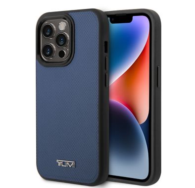 Tumi HC Leather with MagSafe Embossed Ballistic Pattern Case iPhone 14 Pro - Blue