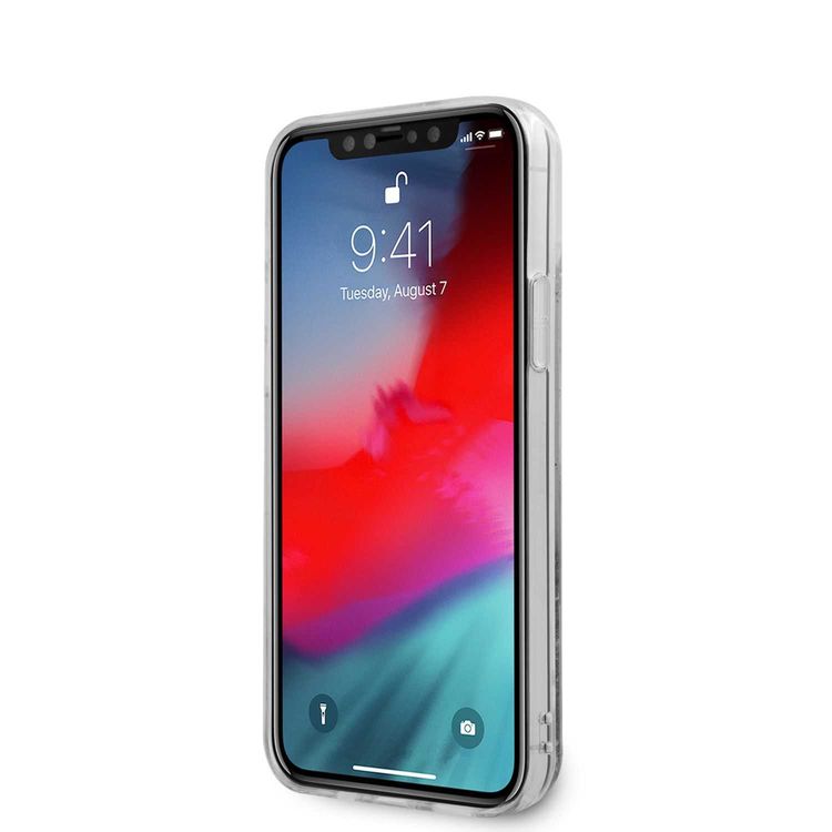 CG MOBILE Guess Liquid Glitter "HEARTS" Charms Hard Phone Case Compatible for iPhone 12 Mini (5.4") Shock-Absorption Mobile Case Officially Licensed - Gold