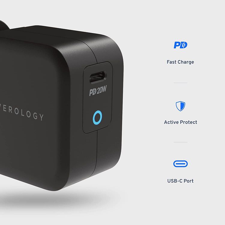 Powerology Ultra-Compact 20W PD GaN Charger UK - Black	
