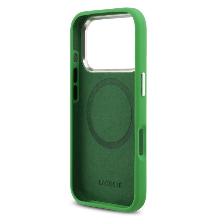 Lacoste MagSafe Silicone Case with Metal Logo for iPhone 17 Pro, Drop Protection, Sustainable Packaging, Slim Profile, Easy Snap-On Design - Estragon Green