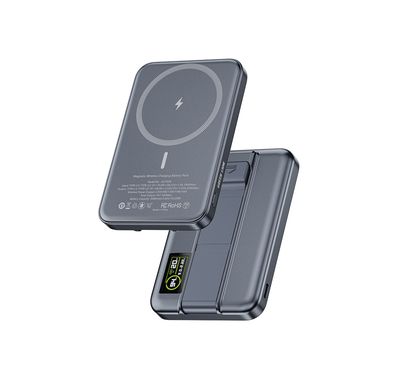 Green Lion Astro 5000mAh 3-in-1 Power Bank with Dual USB-C Output, Wireless Output, Ultra Slim Design, Built-in Kickstand, Built-in Cable, Flight Approved - Gray