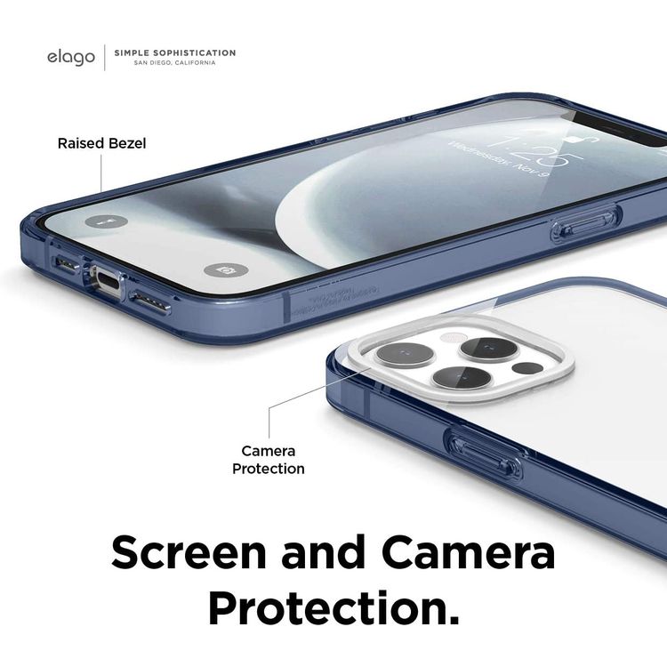 Elago Hybrid Case Compatible for iPhone 12 Pro Max (6.7"), Shock Absorbing Case Suitable Wireless Charging, Screen & Camera Protection - Jean Indigo